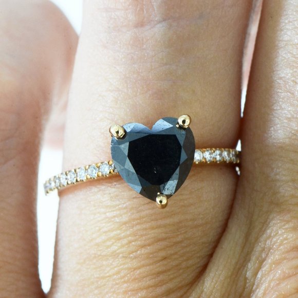 Black Heart Diamond Hidden Halo Engagement Ring 14K Rose Gold 2.22 TCW - Picture 9 of 10